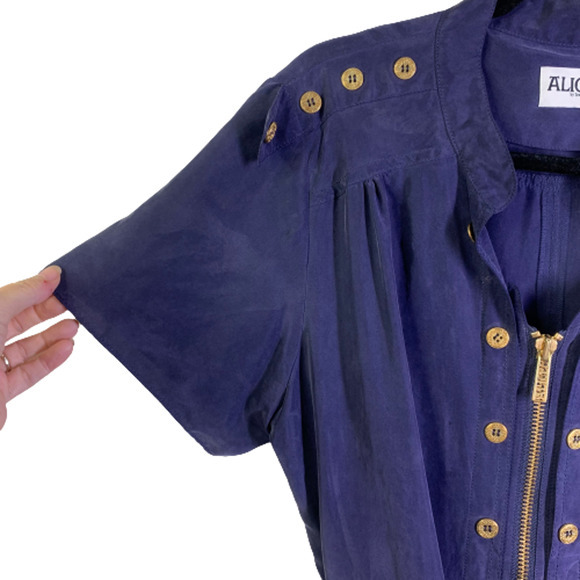 ALICE BY TEMPERLY Navy Blue Alva Silk Mini Shirt Dress - Picture 4 of 16